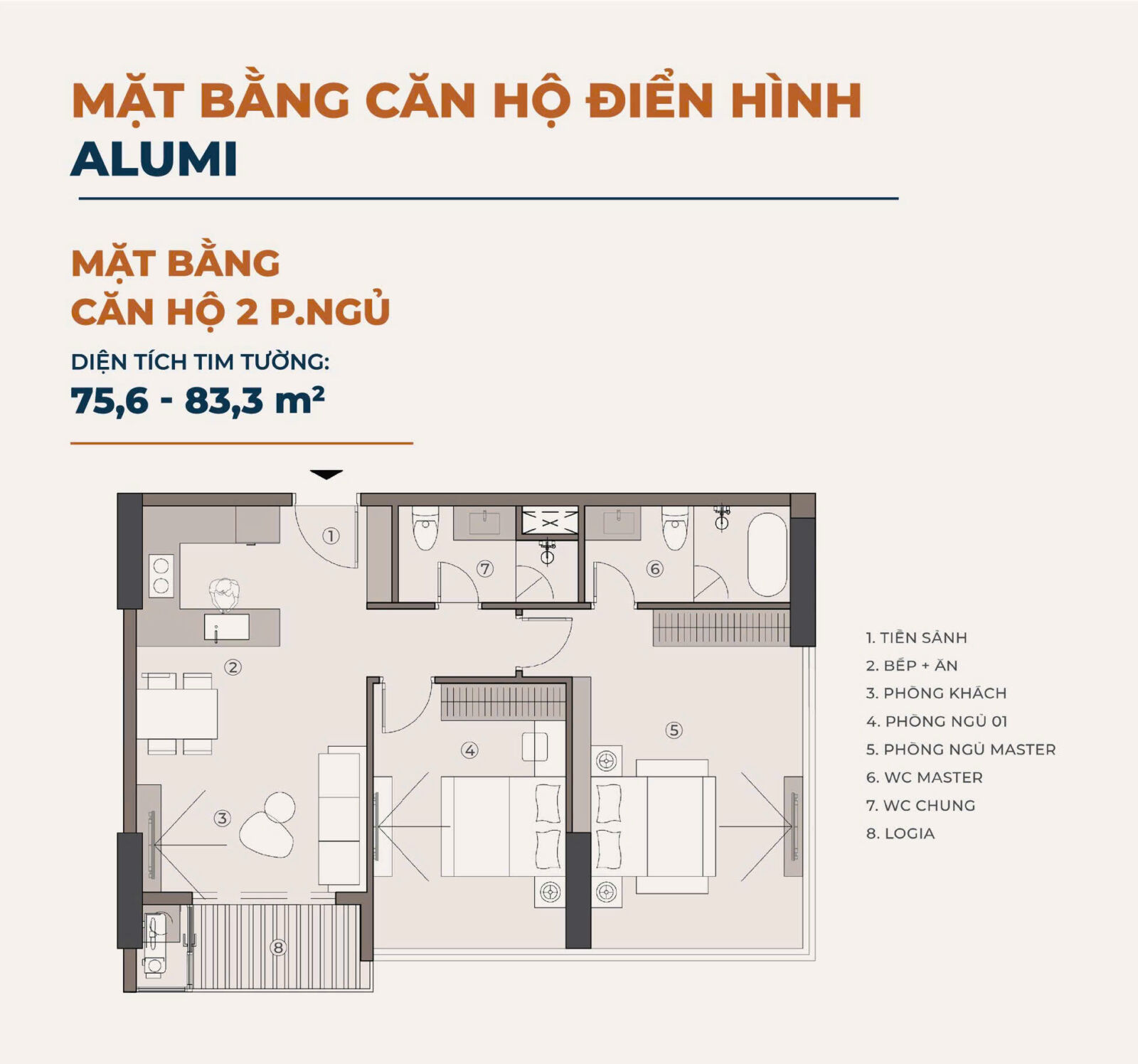 thiết kế căn hộ 2 phòng ngủ alumi dự án alluvia city văn giang